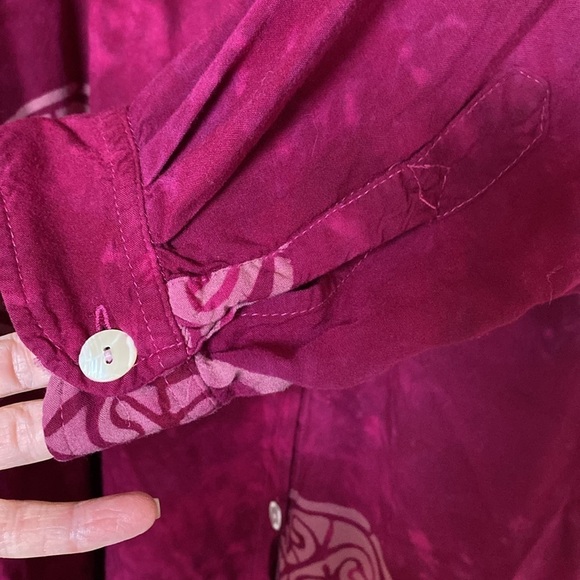 SIS Rayon Button down Tunic Blouse Womens plus Sz 3X Magenta Boho Lagenlook - Picture 5 of 8